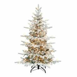 Puleo International 4.5-ft. Pre-Lit Flocked Utah Fir Artificial Christmas Tree