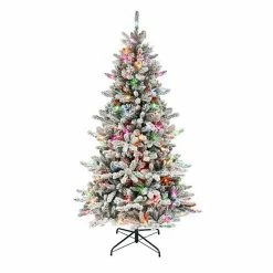 Puleo International 6.5-ft. Pre-Lit Flocked ‎Bennington Fir Artificial Christmas Tree