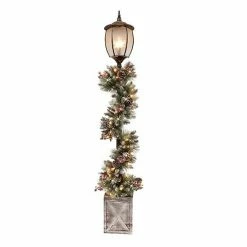 Puleo International 7-ft. Lamp Post With Decorated Garland