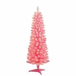 Puleo International Pre-Lit 4.5' Flocked Fashion Pink Pencil Artificial Christmas Tree With 100 Lights