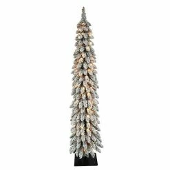 Puleo International Pre-Lit 5' Flocked Pencil Alpine Artificial Christmas Tree With 70 Lights