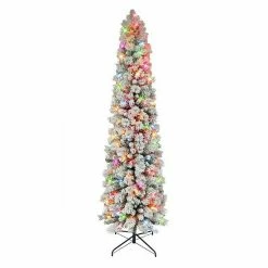 Puleo International 6.5-ft. Pre-Lit Flocked Portland Pine Pencil Artificial Christmas Tree