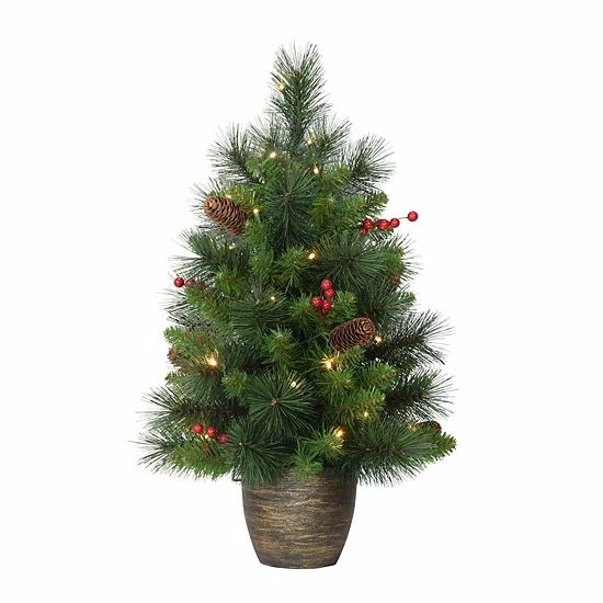 Puleo International Pre-Lit 2' Table Top Artificial Christmas Tree With 35 Lights In Gold Base 3 Puleo International Pre-Lit 2' Table Top Artificial Christmas Tree With 35 Lights In Gold Base