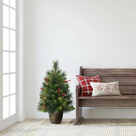 Puleo International Pre-Lit 2' Table Top Artificial Christmas Tree With 35 Lights In Gold Base 4 Puleo International Pre-Lit 2' Table Top Artificial Christmas Tree With 35 Lights In Gold Base - Image 2