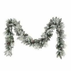 Puleo International 9-ft. Artificial Flocked Berkshire Spruce & Pine Cones Garland
