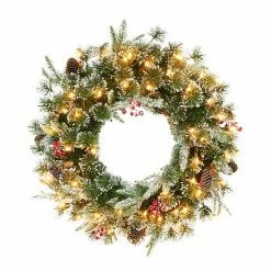 PULEO INTERNATIONAL Pre-lit Glittery Pine Cones & Berries Artificial Christmas Wreath