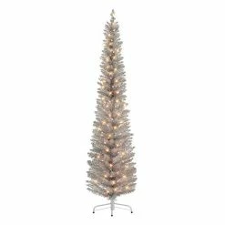 Puleo International 6-ft. Pre-Lit Rose Gold Tinsel Pencil Artificial Christmas Tree